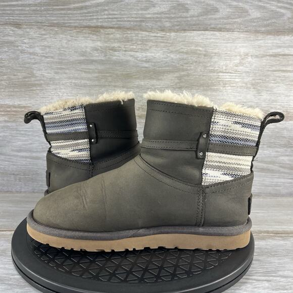 UGG Women’s Auburn Serape Water-resistant Gray Leather Short Boots Size 6 - Picture 7 of 9